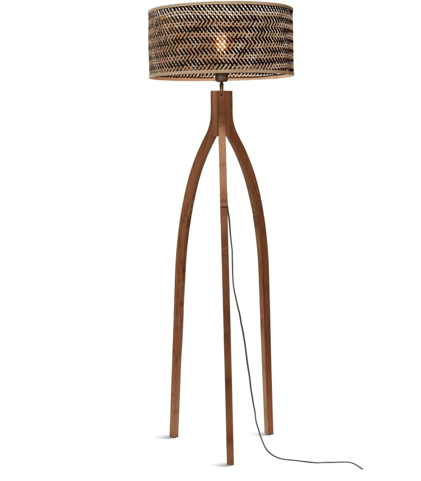 Sale Vloerlamp Java - Bamboe/Zwart - 50x50x145cm - Driepoot Vloerlampen