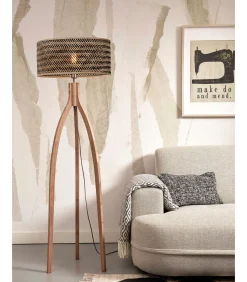 Sale Vloerlamp Java - Bamboe/Zwart - 50x50x145cm - Driepoot Vloerlampen