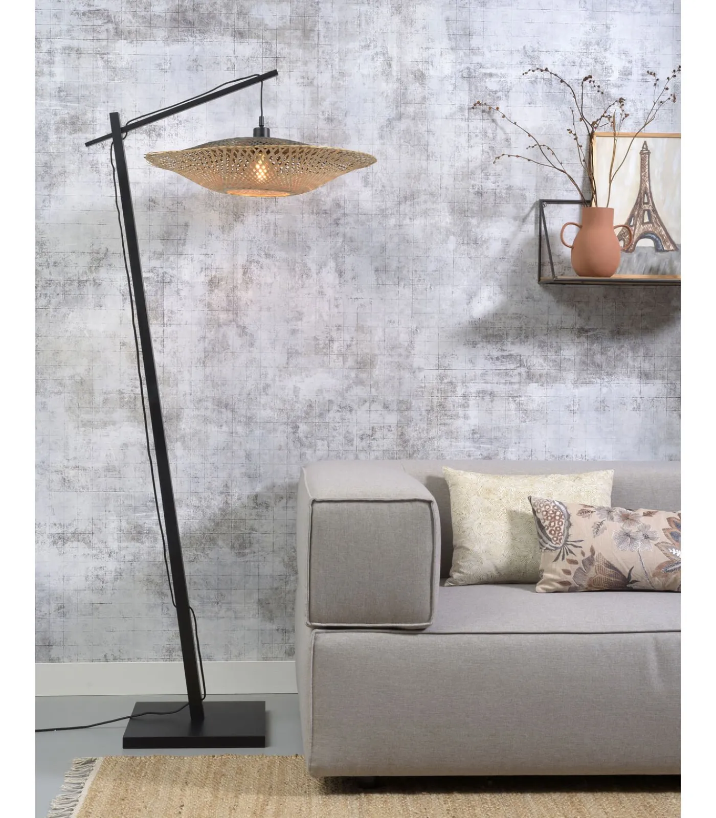 Best Vloerlamp Kalimantan - Zwart/Naturel - 80x60x176cm Vloerlampen