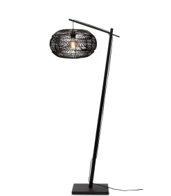 Best Vloerlamp Madeira - Bamboe/Rotan Zwart - 74x48x176cm Vloerlampen