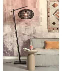 Best Vloerlamp Madeira - Bamboe/Rotan Zwart - 74x48x176cm Vloerlampen