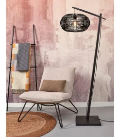 Best Vloerlamp Madeira - Bamboe/Rotan Zwart - 74x48x176cm Vloerlampen