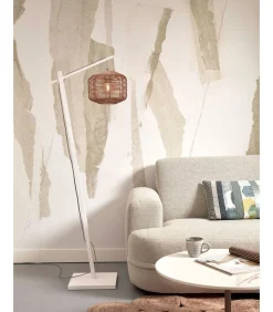 Clearance Vloerlamp Tanami - Bamboe Wit/Rotan - 55x30x150cm Vloerlampen