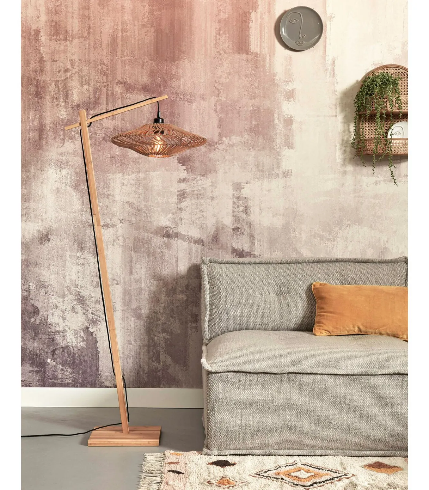 Discount Vloerlamp Zanzibar - Bamboe - 63x40x150cm Vloerlampen