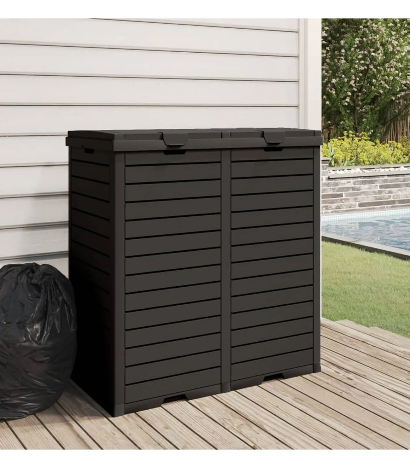 Clearance Vuilnisbak voor tuin 78x41x86 cm polypropeen zwart Manden En Bakken