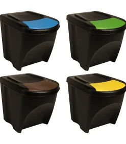 Sale Vuilnisbakken 4 st stapelbaar 100 L antracietkleurig Manden En Bakken