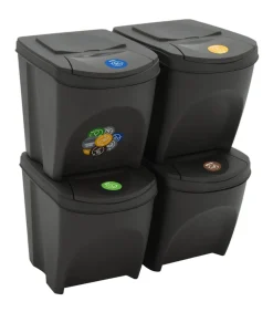 Sale Vuilnisbakken 4 st stapelbaar 100 L polypropeen grijs Manden En Bakken