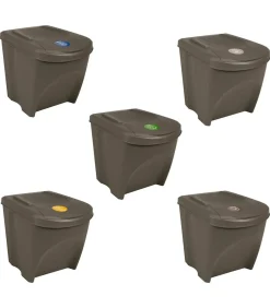 Sale Vuilnisbakken 3 st stapelbaar 75 L polypropeen grijs Manden En Bakken