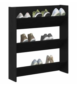 New Wand Schoenkast 2 pcs Zwart eiken 80 x 18 x 90 cm Bewerkt hout Organiseren