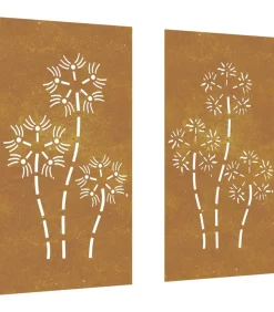 Clearance Wanddecoratie tuin 2 st bloemenontwerp 105x55 cm cortenstaal Decoratie