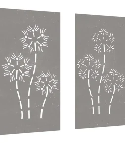 Clearance Wanddecoratie tuin 2 st bloemenontwerp 105x55 cm cortenstaal Decoratie