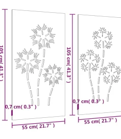 Clearance Wanddecoratie tuin 2 st bloemenontwerp 105x55 cm cortenstaal Decoratie
