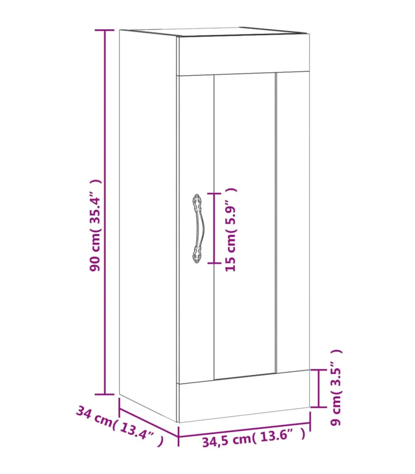 New Wandkast 34,5x34x90 cm bewerkt hout betongrijs Meubels