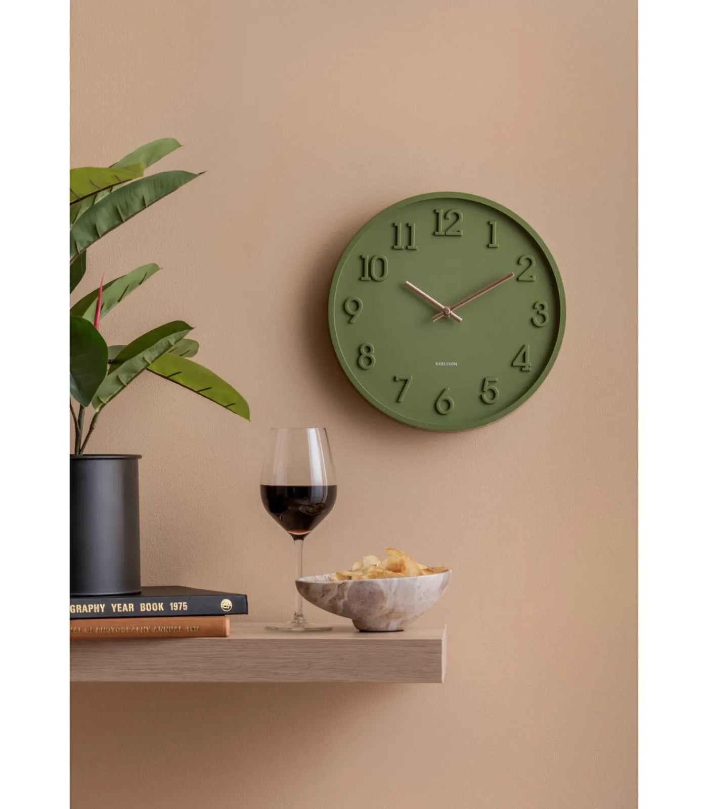 Wandklok Calma - Legergroen - 3.8x30x30cm Klokken