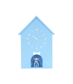 Online Wandklok Dog House - Blauw - 24.9x9x27cm Klokken