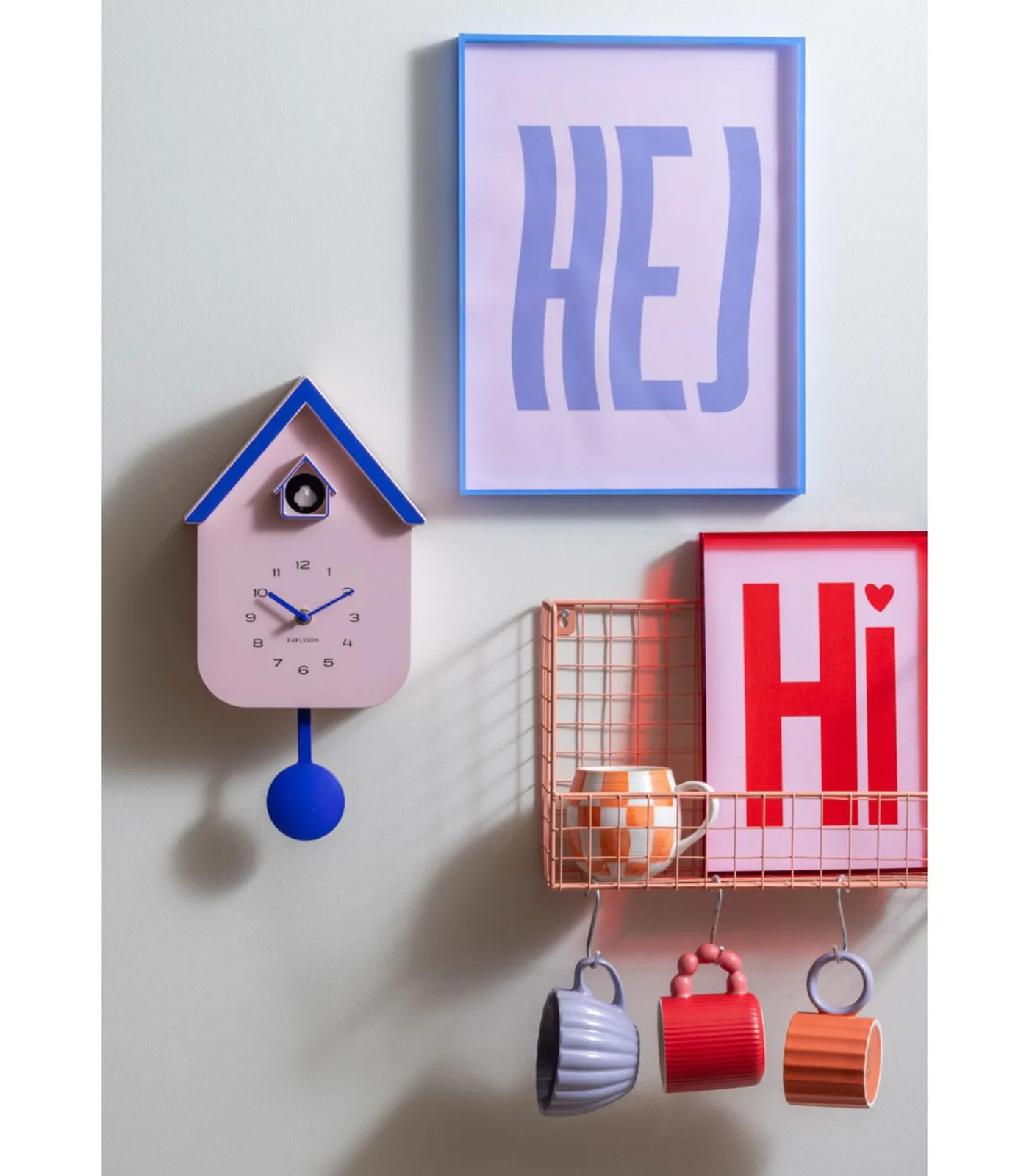 Hot Wandklok Dupla Color Cuckoo - Roze - 21.5x21.5x41.5cm Klokken