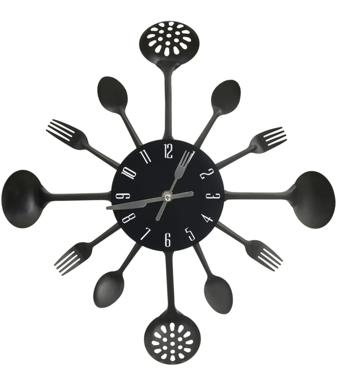 Discount Wandklok lepel-en-vork 40 cm aluminium zwart Klokken