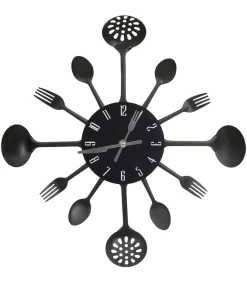 Discount Wandklok lepel-en-vork 40 cm aluminium zwart Klokken