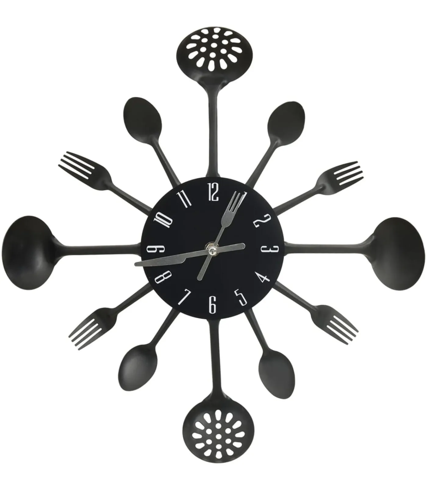 Discount Wandklok lepel-en-vork 40 cm aluminium zwart Klokken