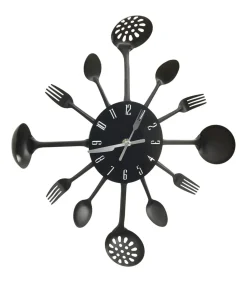 Discount Wandklok lepel-en-vork 40 cm aluminium zwart Klokken