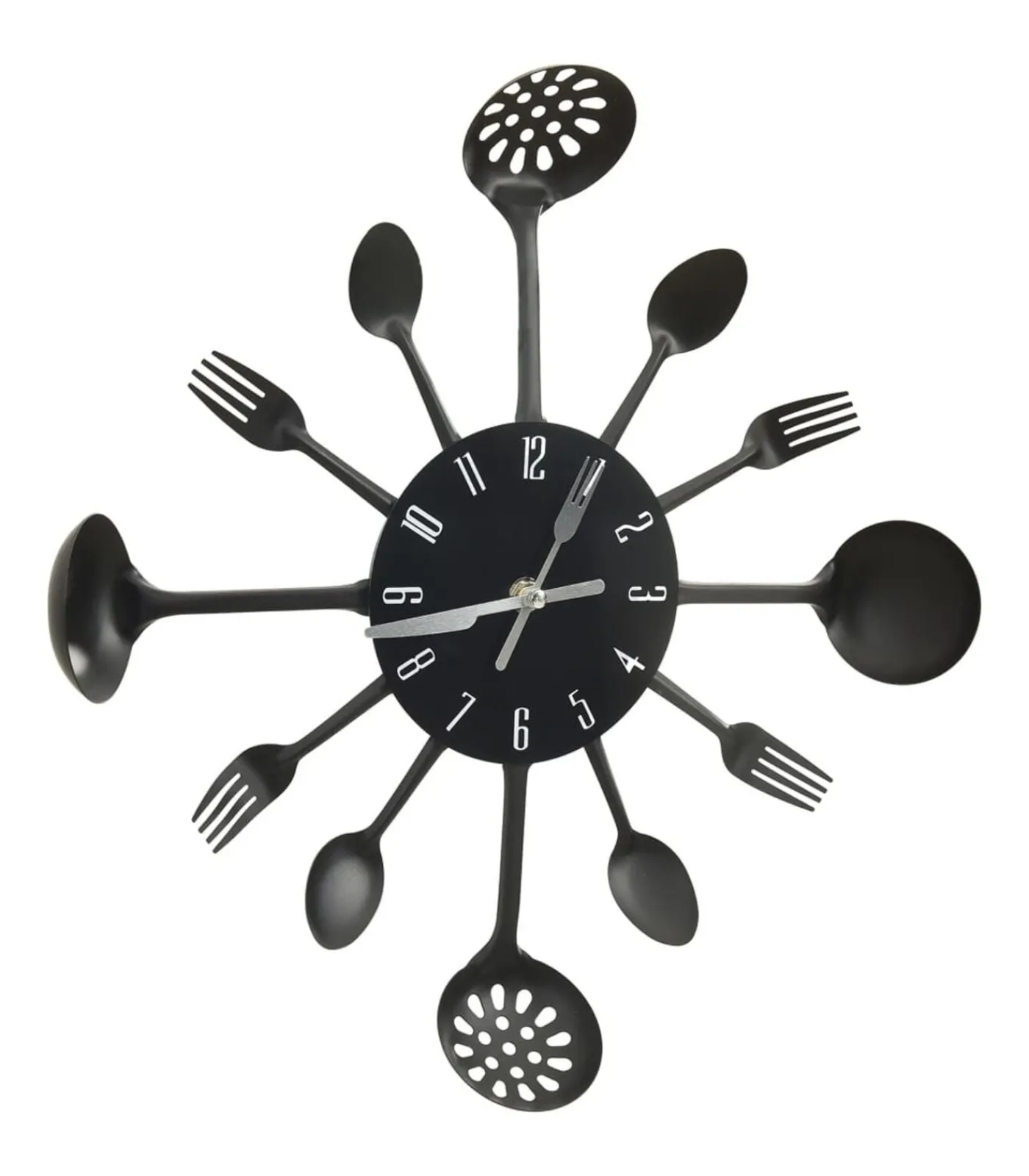 Discount Wandklok lepel-en-vork 40 cm aluminium zwart Klokken