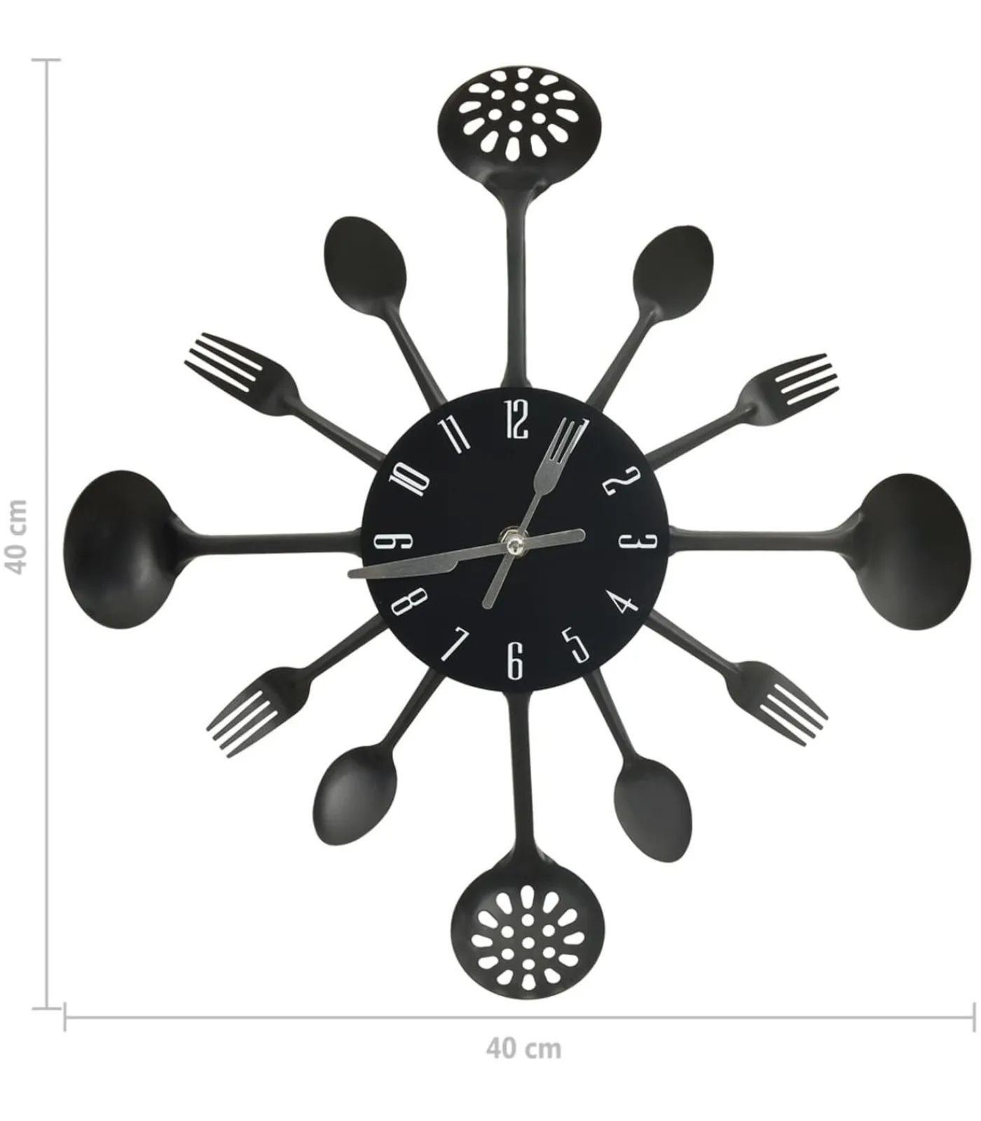 Discount Wandklok lepel-en-vork 40 cm aluminium zwart Klokken