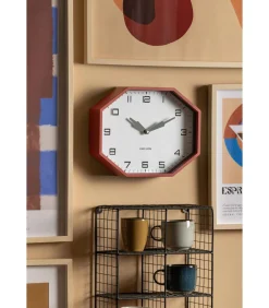 Clearance Wandklok Modern Factory Octagon - Rood - 32x32x26cm Klokken