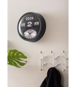 Discount Wandklok Round Flip - Mat zwart - 11x32.6x32.6cm Klokken