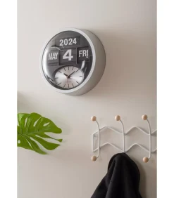 Discount Wandklok Round Flip - Zilver - 11x32.6x32.6cm Klokken