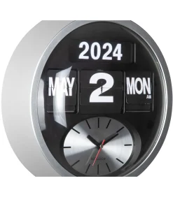 Discount Wandklok Round Flip - Zilver - 11x32.6x32.6cm Klokken