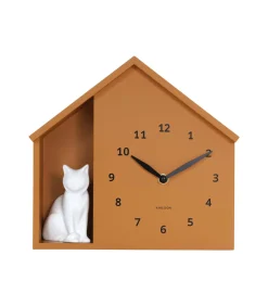 Sale Wandklok Siting Cat - Geel - 24.9x24.9x27cm Klokken