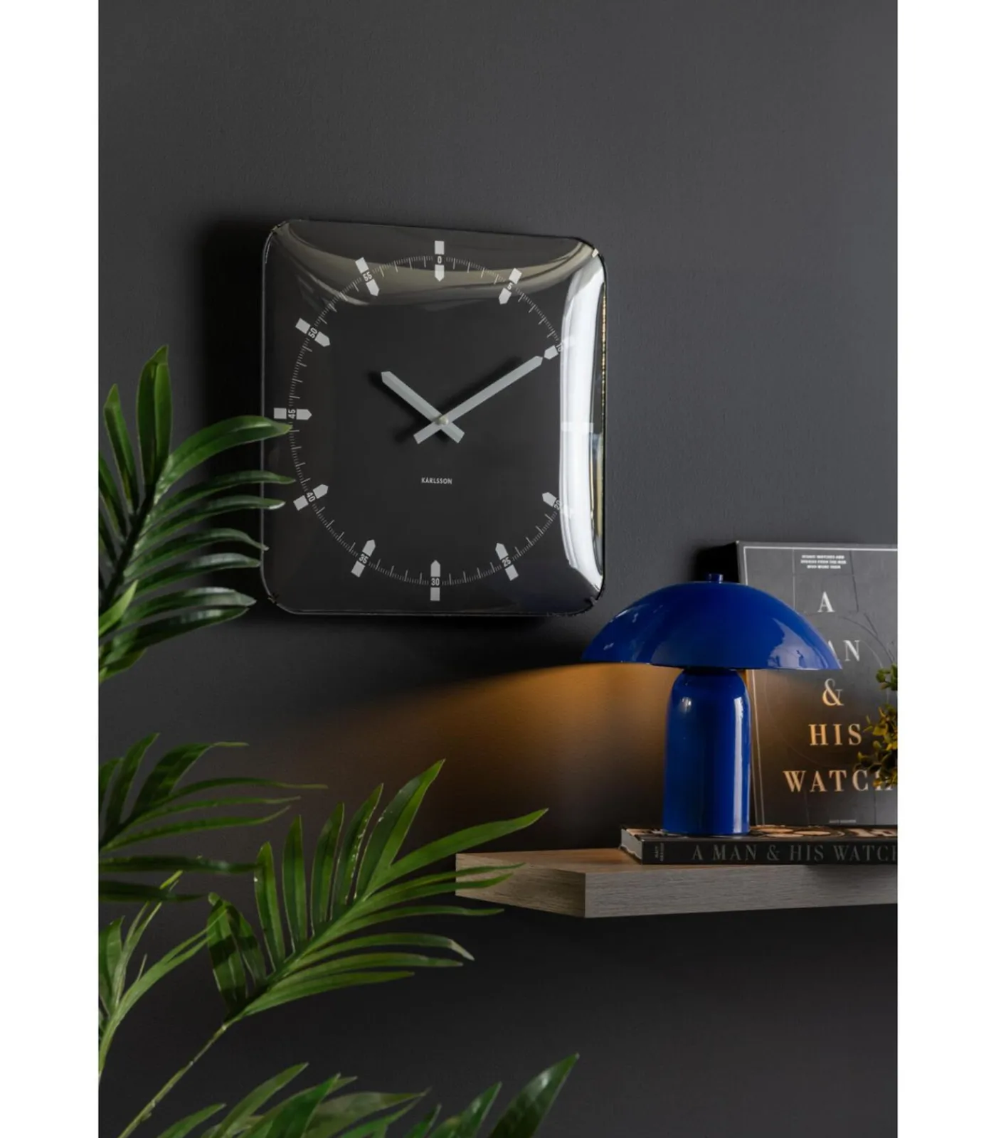 Outlet Wandklok Sucinto Dome Square - Zwart - 35x35x35cm Klokken