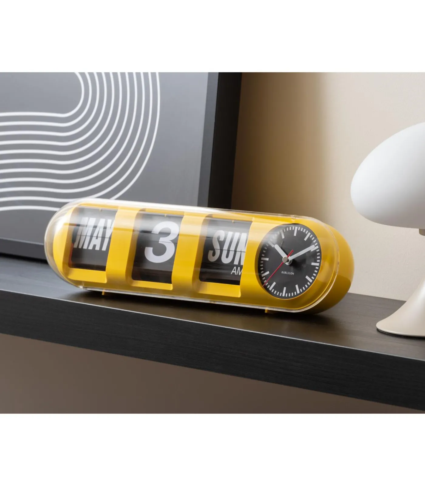 Online Wandklok Tube Flip - Heldergeel - 38x10x13.5cm Klokken