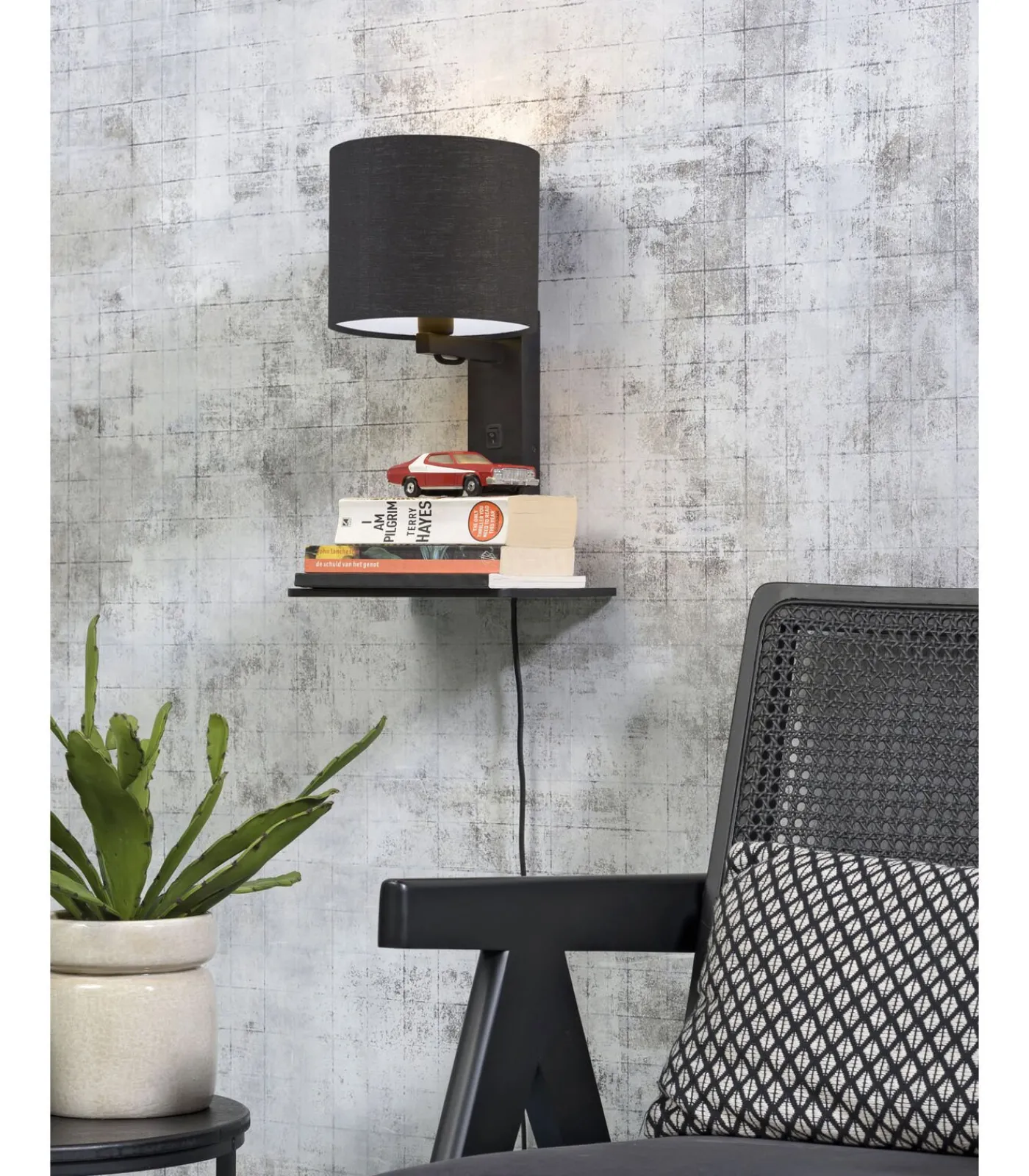 Sale Wandlamp Andes - Bamboe Zwart/Donkergrijs - 19x24x36cm Muurverlichting