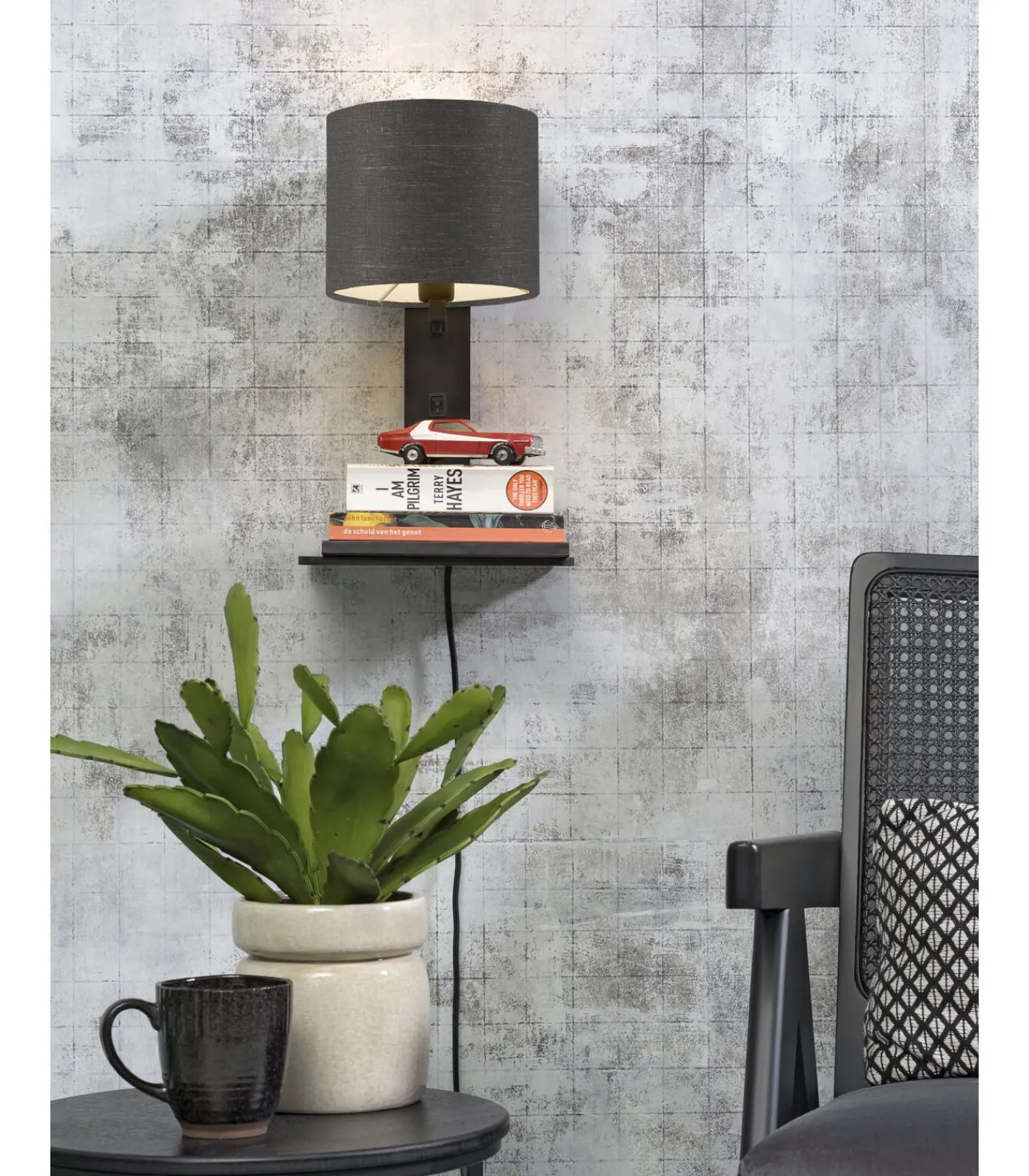 Sale Wandlamp Andes - Bamboe Zwart/Donkergrijs - 19x24x36cm Muurverlichting