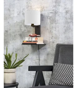 Clearance Wandlamp Andes - Bamboe Zwart/Wit - 19x24x36cm Muurverlichting