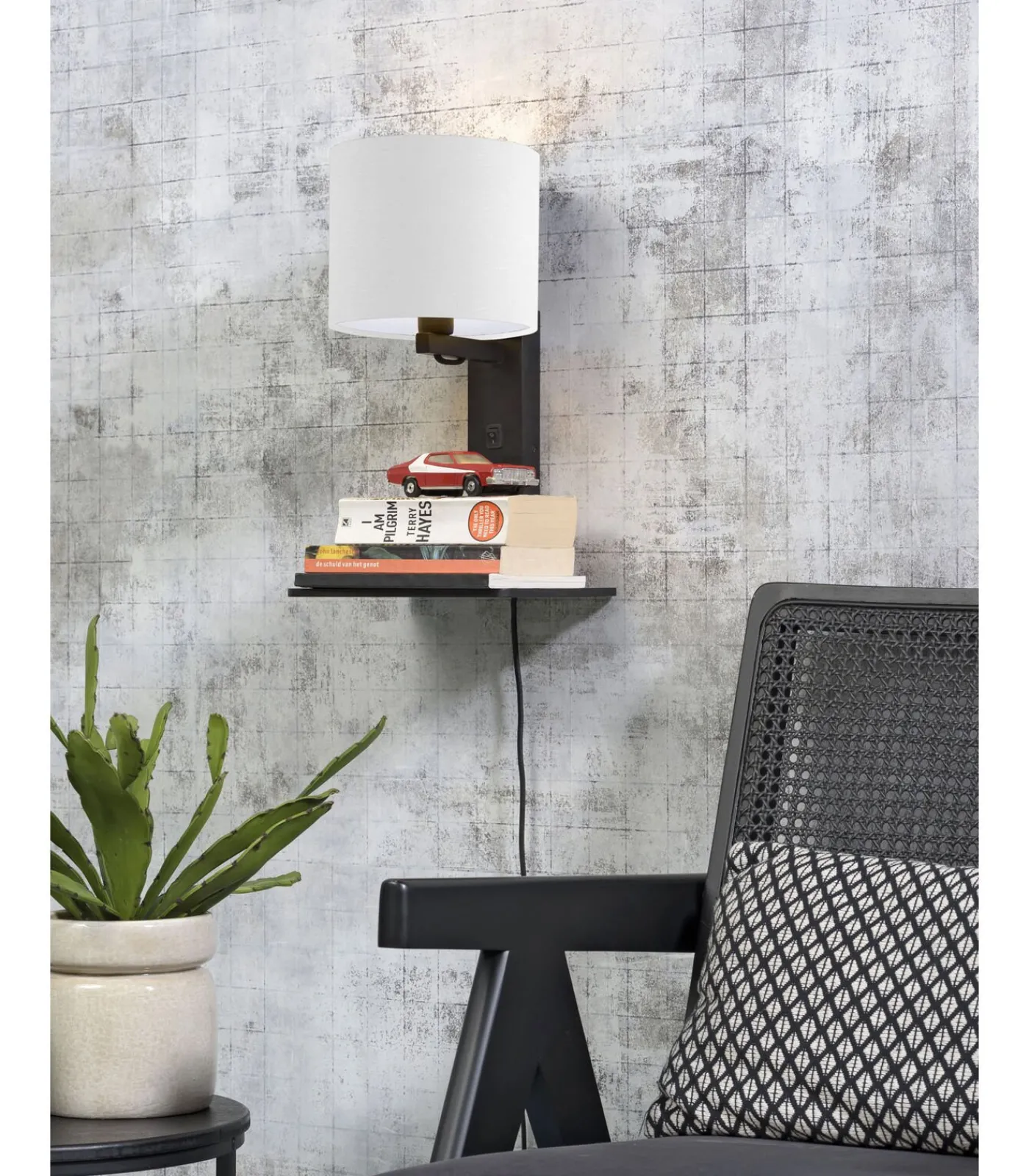 Clearance Wandlamp Andes - Bamboe Zwart/Wit - 19x24x36cm Muurverlichting