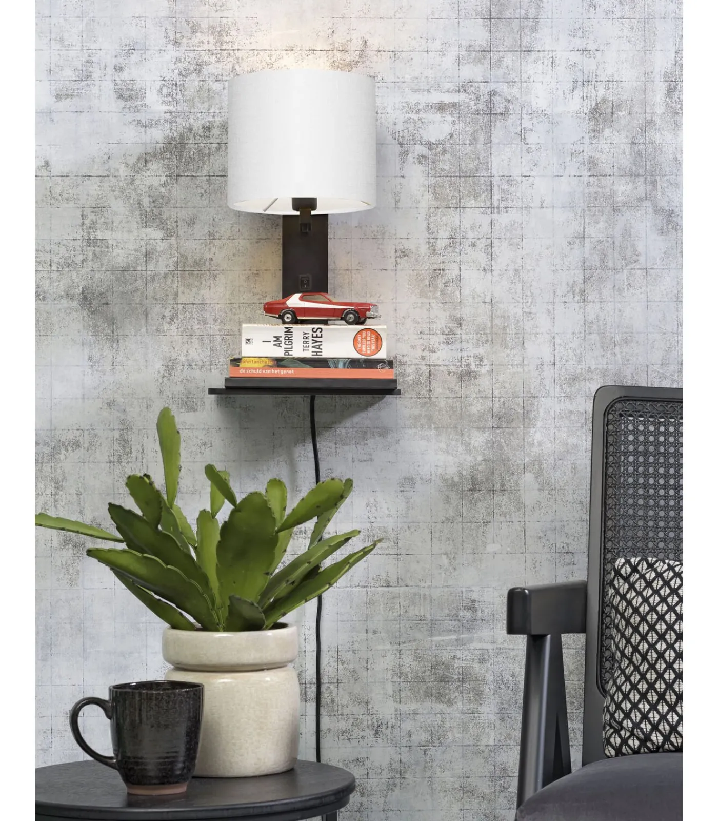 Clearance Wandlamp Andes - Bamboe Zwart/Wit - 19x24x36cm Muurverlichting