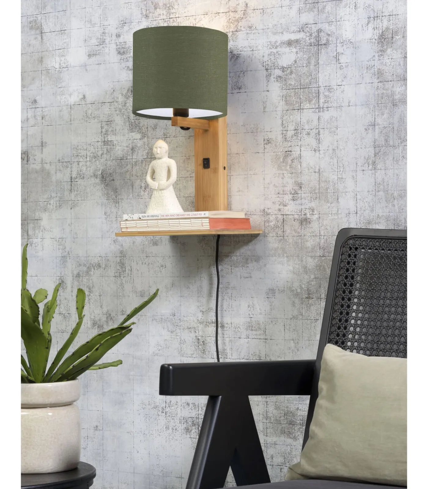 Discount Wandlamp Andes - Bamboe/Groen - 19x24x36cm Muurverlichting