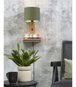 Discount Wandlamp Andes - Bamboe/Groen - 19x24x36cm Muurverlichting