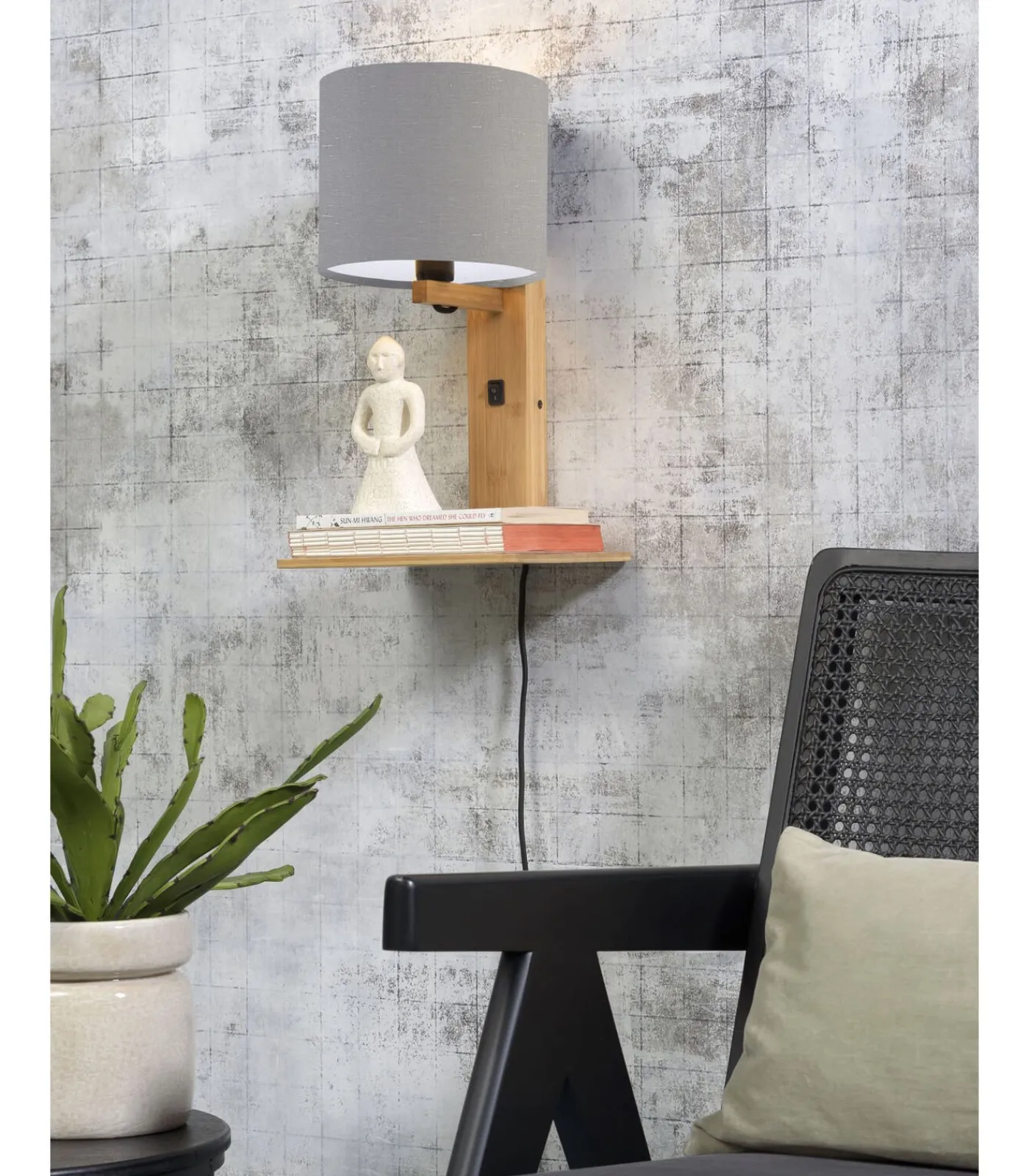 Wandlamp Andes - Bamboe/Lichtgrijs - 19x24x36cm Muurverlichting