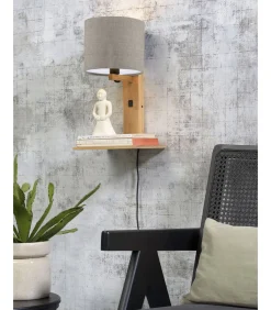 Outlet Wandlamp Andes - Bamboe/Taupe - 19x24x36cm Muurverlichting