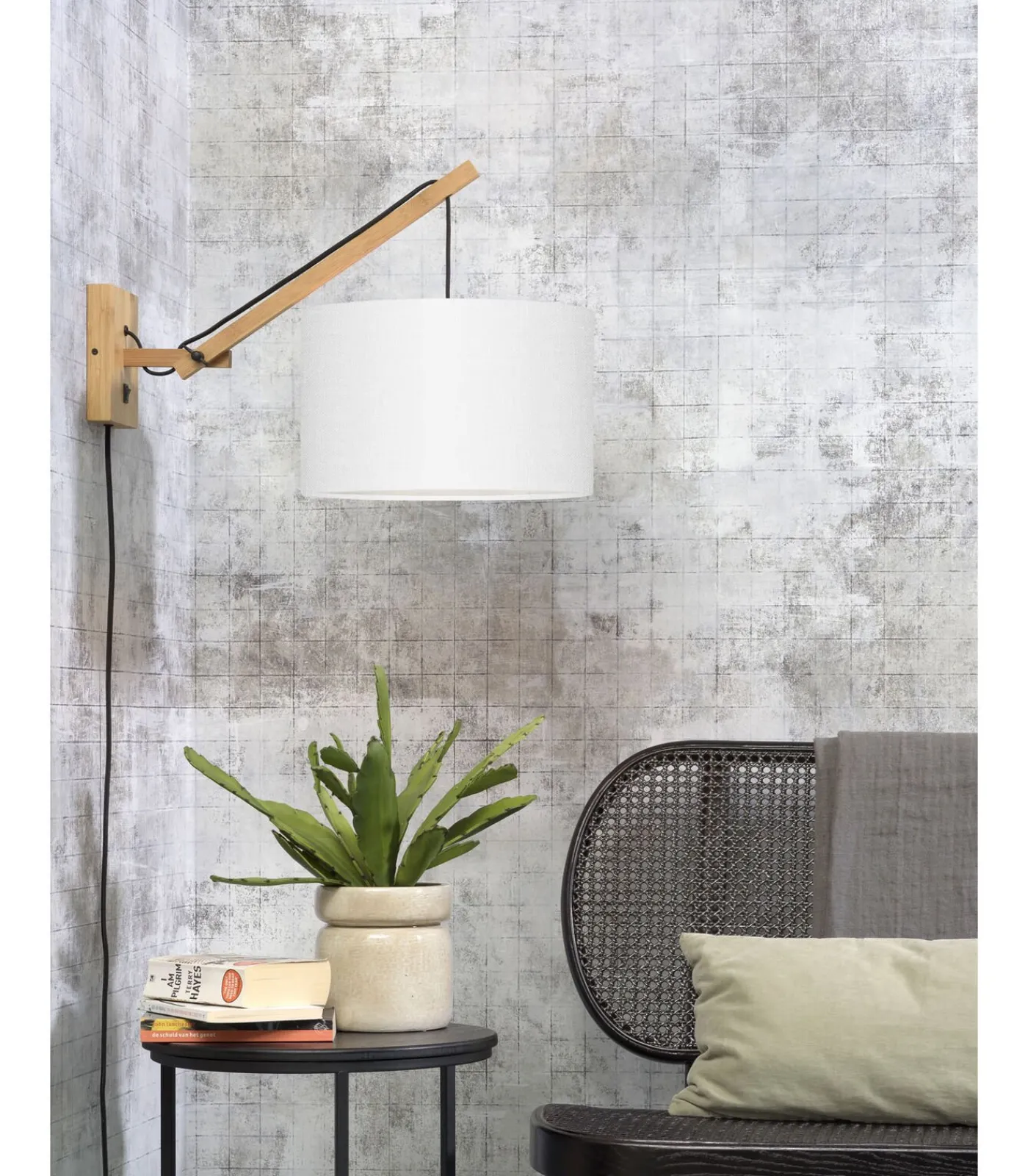 Wandlamp Andes - Bamboe/Wit - 50x32x45cm Muurverlichting