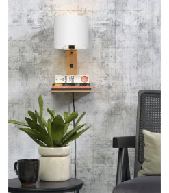 Discount Wandlamp Andes - Bamboe/Wit - 19x24x36cm Muurverlichting