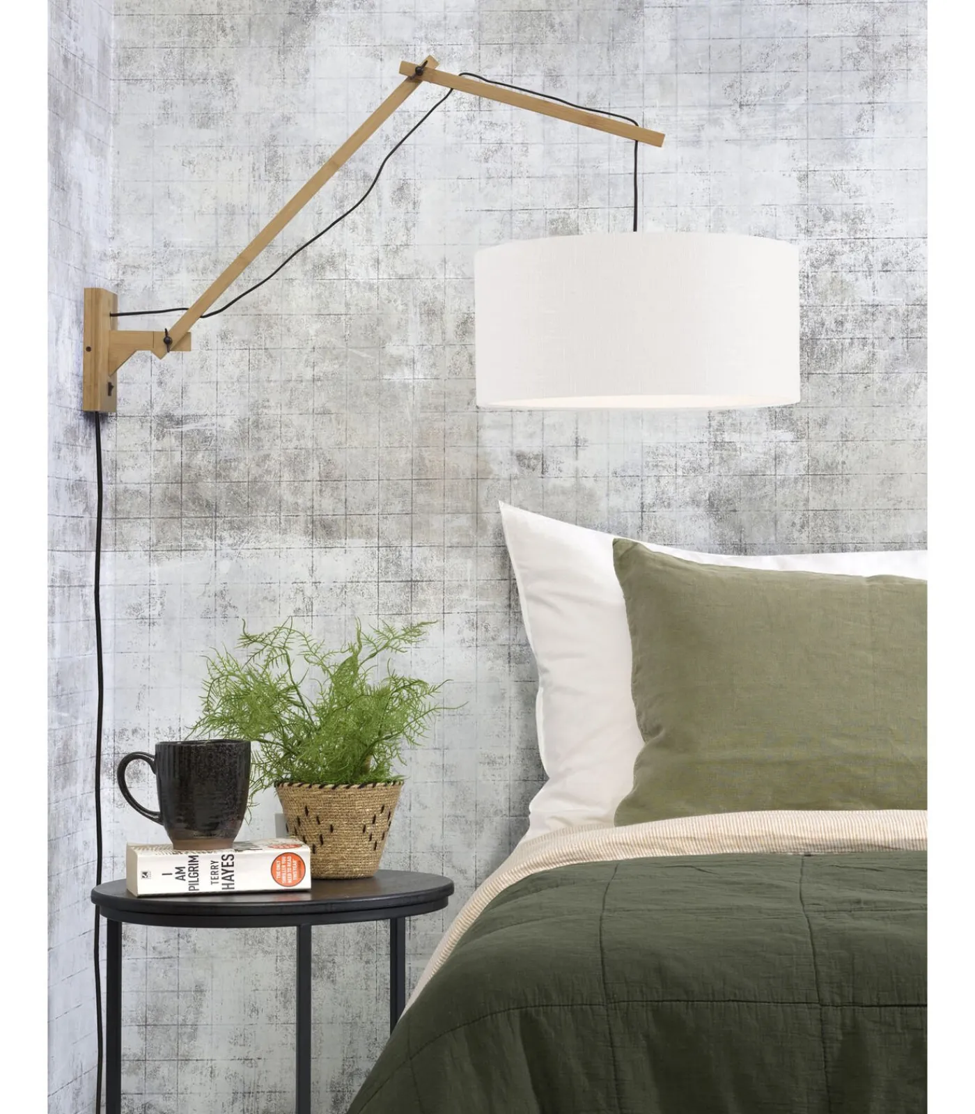 Discount Wandlamp Andes - Bamboe/Wit - 95x47x55cm Muurverlichting