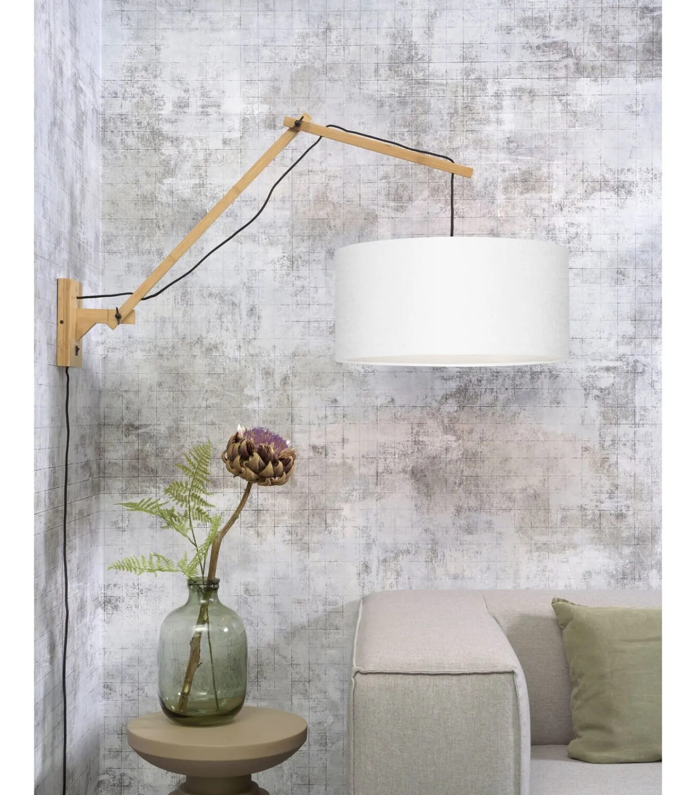 Discount Wandlamp Andes - Bamboe/Wit - 95x47x55cm Muurverlichting