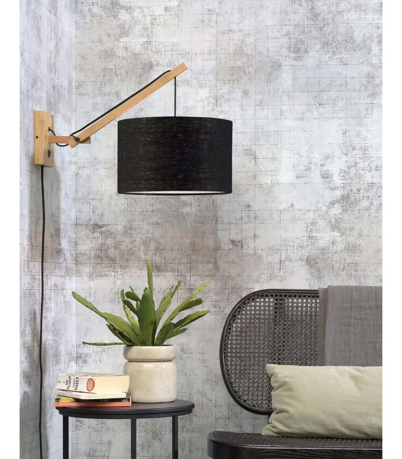 Online Wandlamp Andes - Bamboe/Zwart - 50x32x45cm Muurverlichting