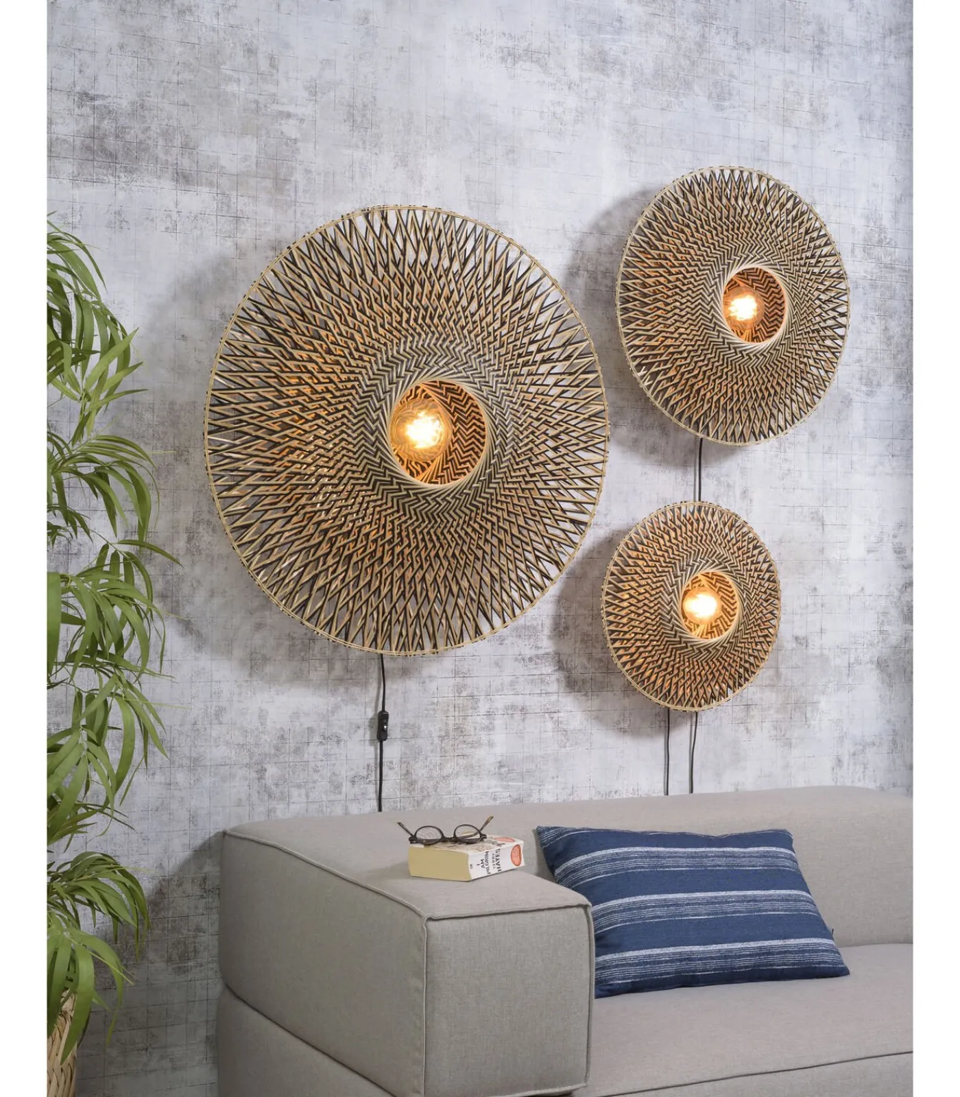 Hot Wandlamp Bali - Bamboe/Zwart - Ø60cm Muurverlichting