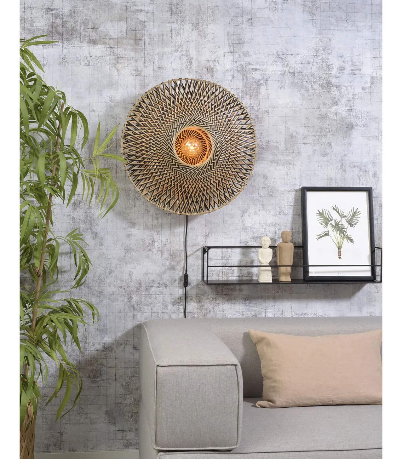 Hot Wandlamp Bali - Bamboe/Zwart - Ø60cm Muurverlichting