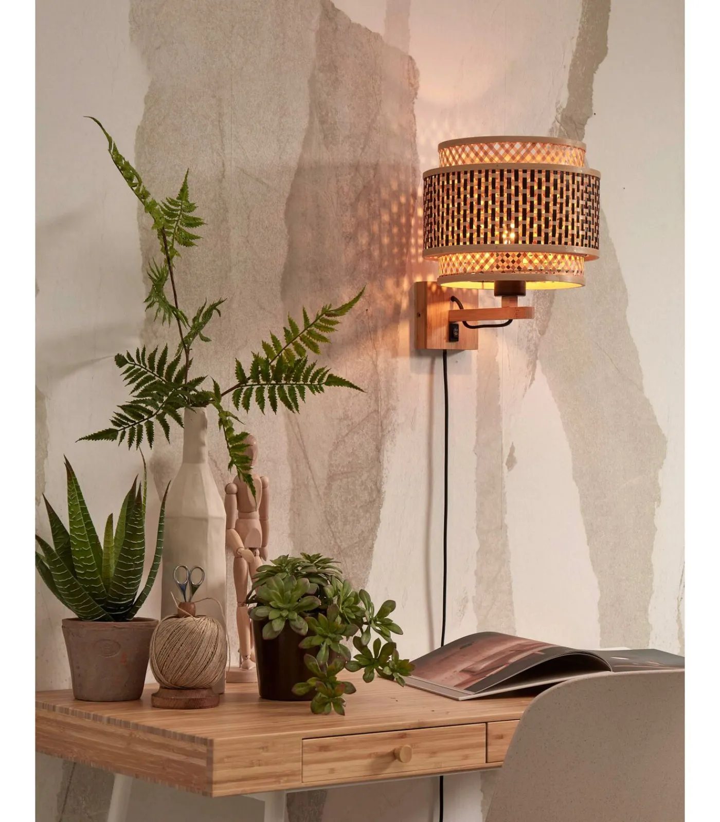 Clearance Wandlamp Bhutan - Bamboe - Ø25cm Muurverlichting